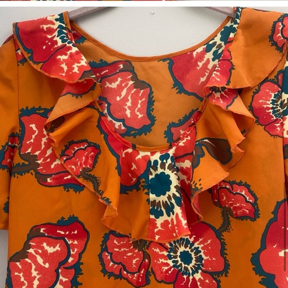 Tucker for Target orange bright floral mini dress with ruffle detail XS - Picture 11 of 16